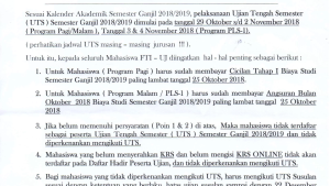 Edaran Penting Pelaksanaan Ujian Tengah Semester (UTS) Semester Genap 2018/2019